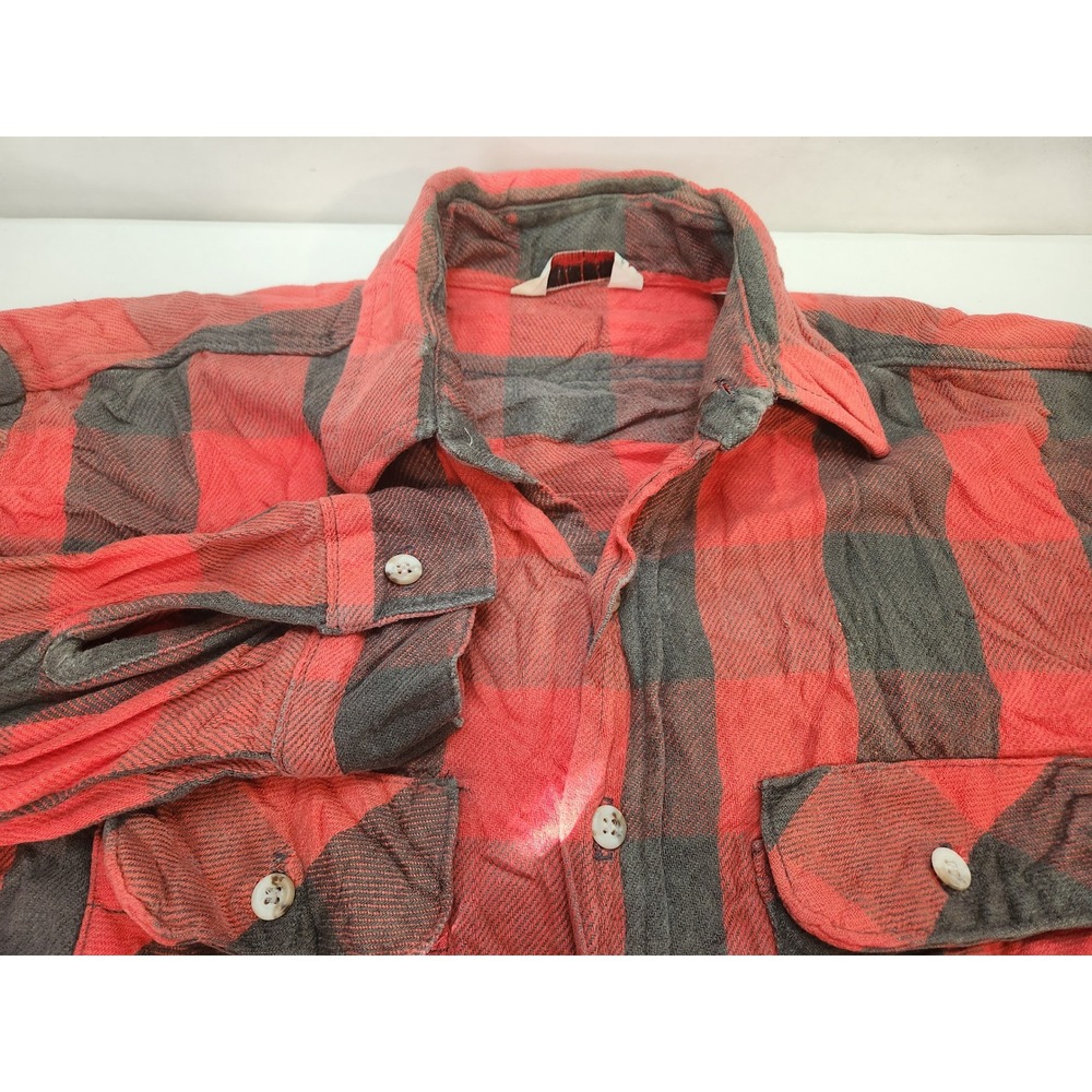 Wear‎ Guard Plaid Flannel Work Shirt Red Black Mens Long Sleeve Button Up Large